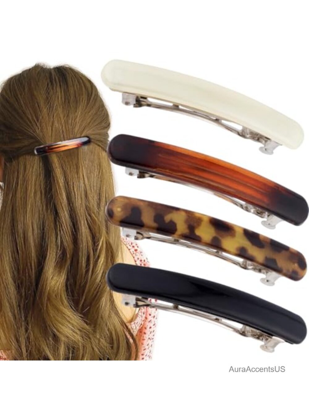 4 Non Slip Hair Barrettes for Women Thin Hair, Metal & Plastic Clips